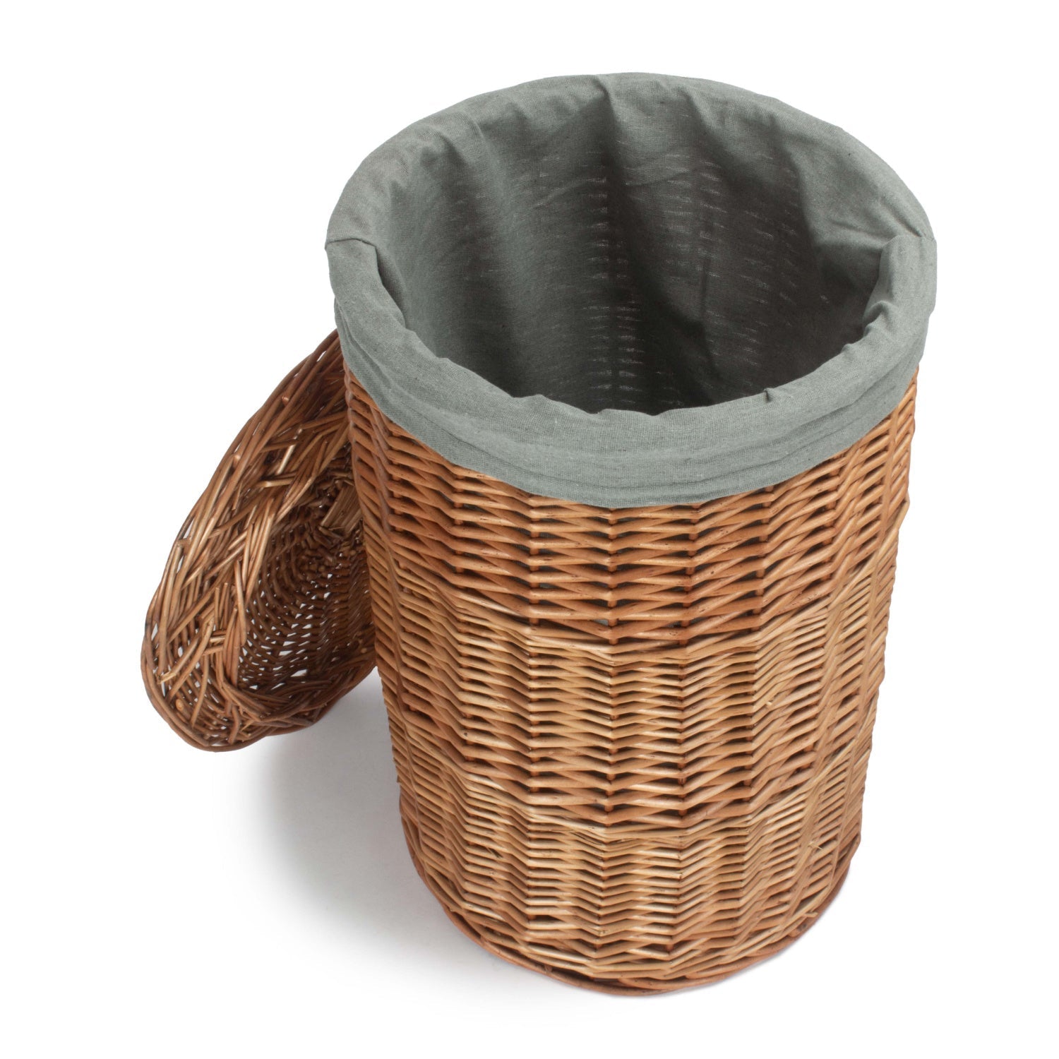 Light Steamed WIllow Round Linen Basket with Grey Sage Lining - Small - REGN