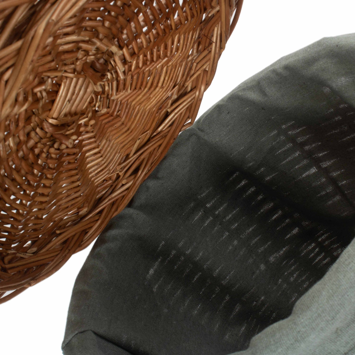 Light Steamed WIllow Round Linen Basket with Grey Sage Lining - Small - REGN