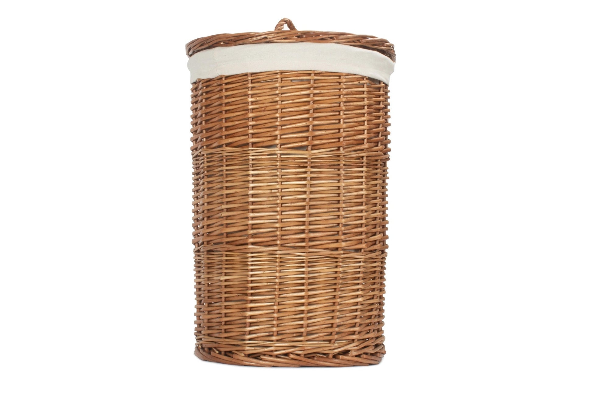 Light Steamed Willow Round Linen Basket with White Lining - Small - REGN