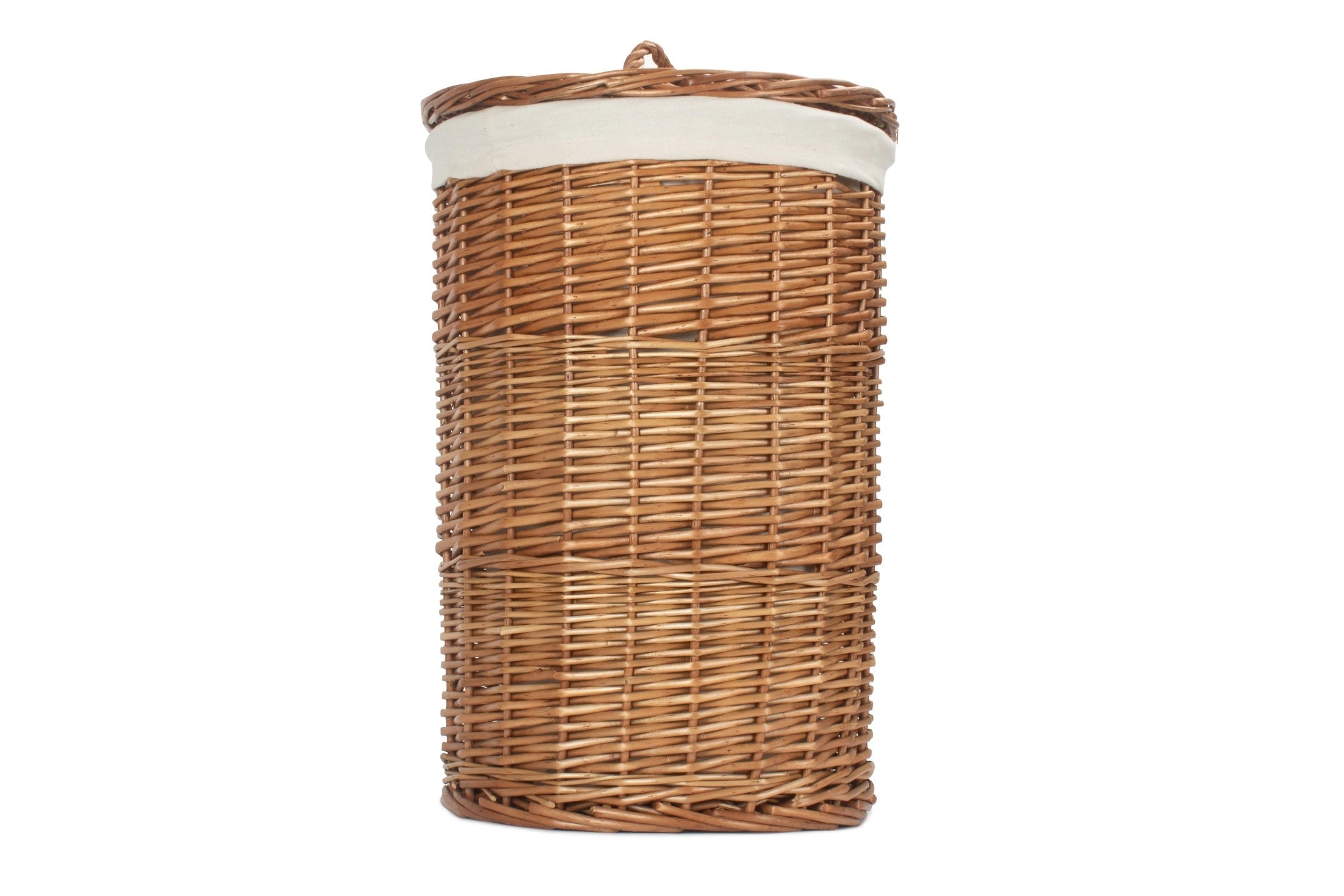 Light Steamed Willow Round Linen Basket with White Lining - Small - REGN