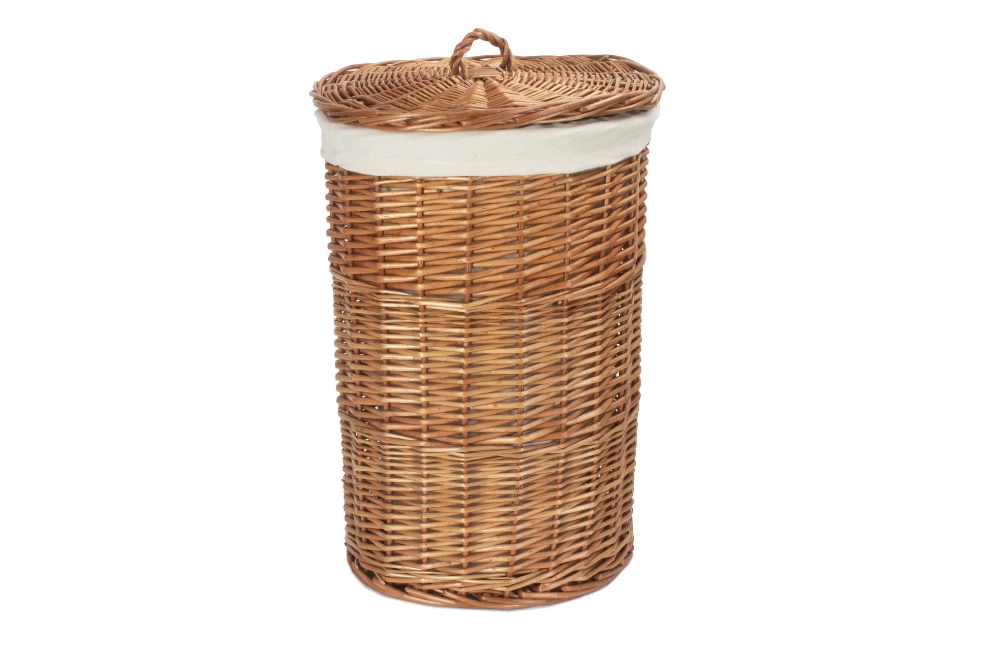Light Steamed Willow Round Linen Basket with White Lining - Small - REGN