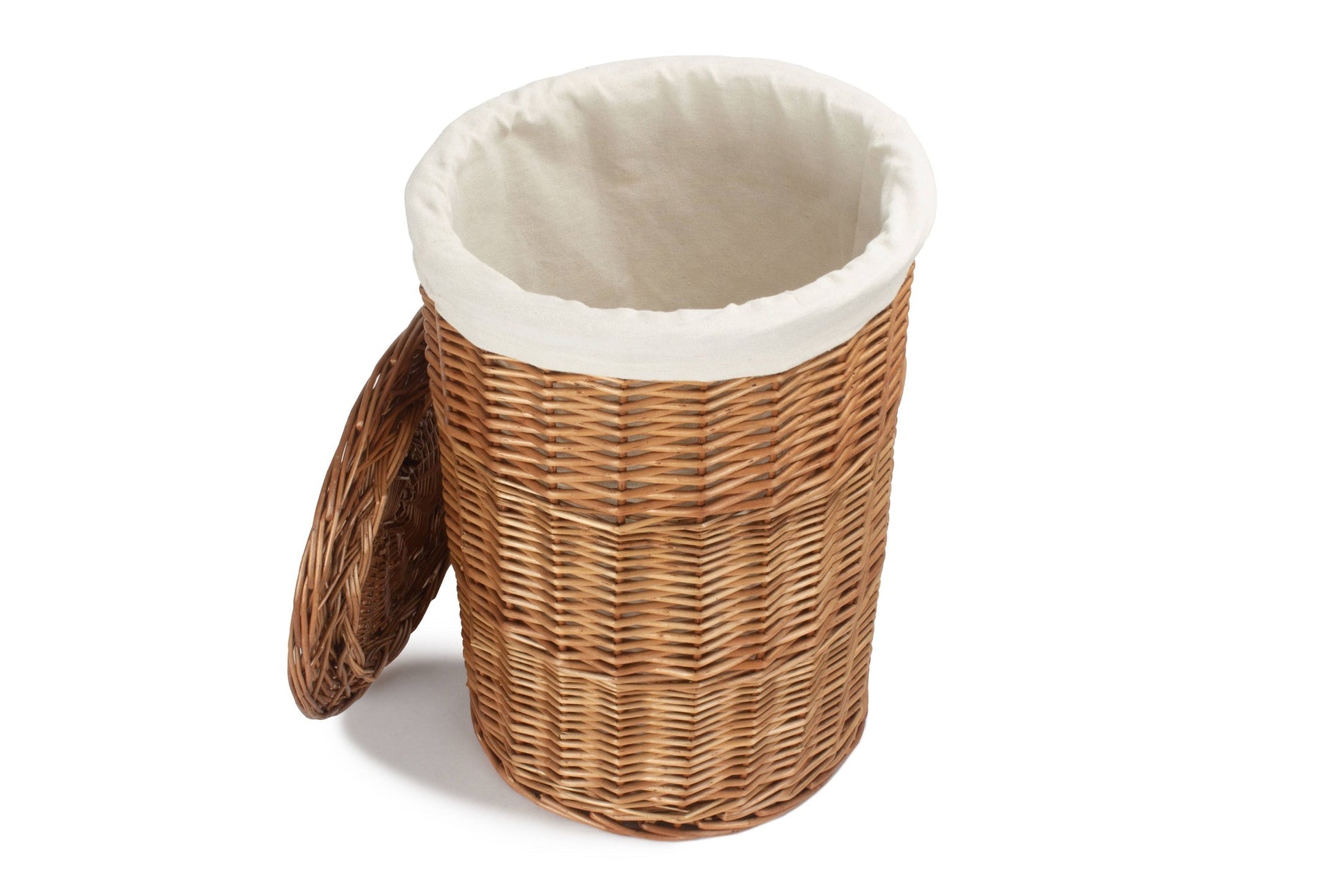Light Steamed Willow Round Linen Basket with White Lining - Small - REGN