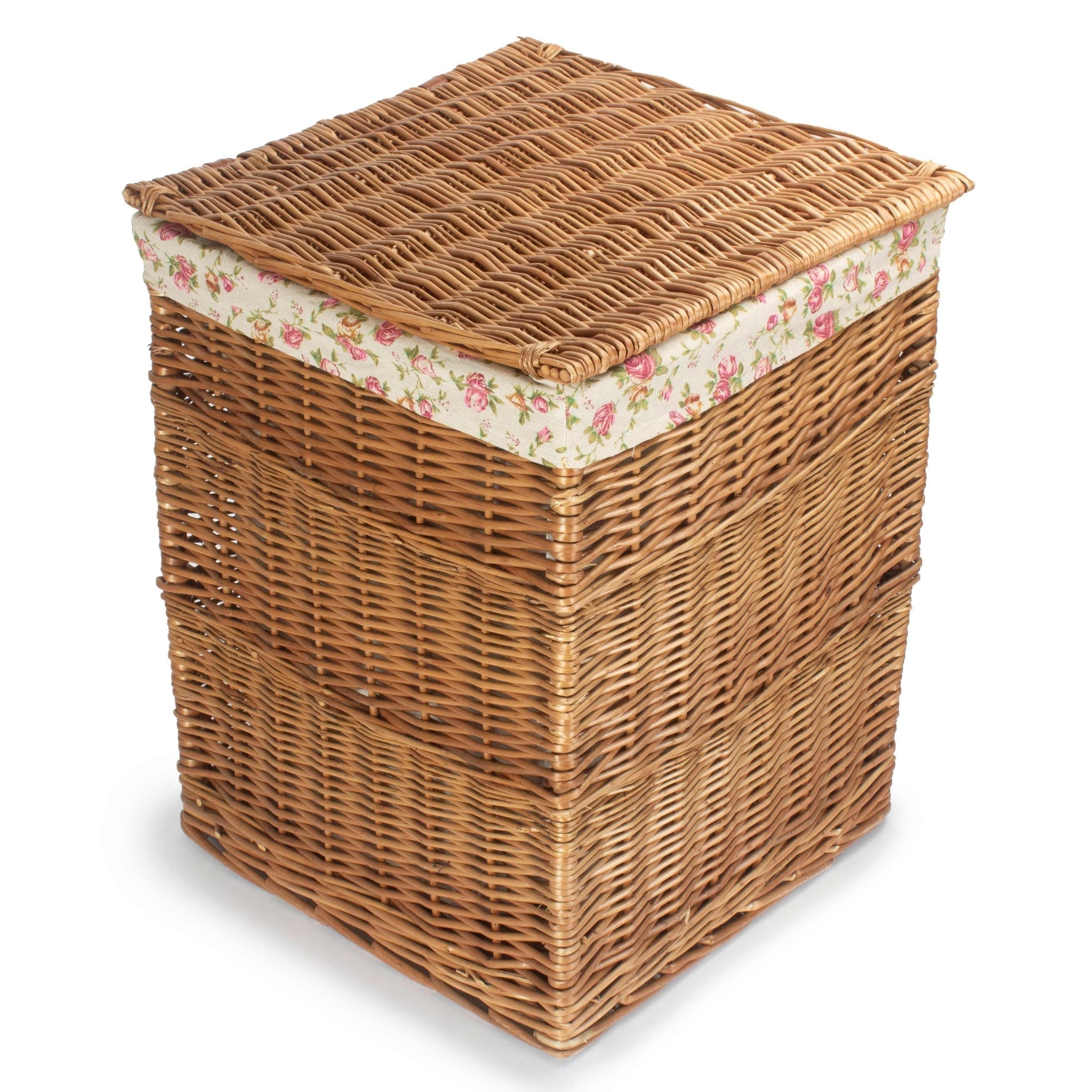 Light Steamed Willow Square Laundry Basket with Garden Rose Lining - Large - REGN