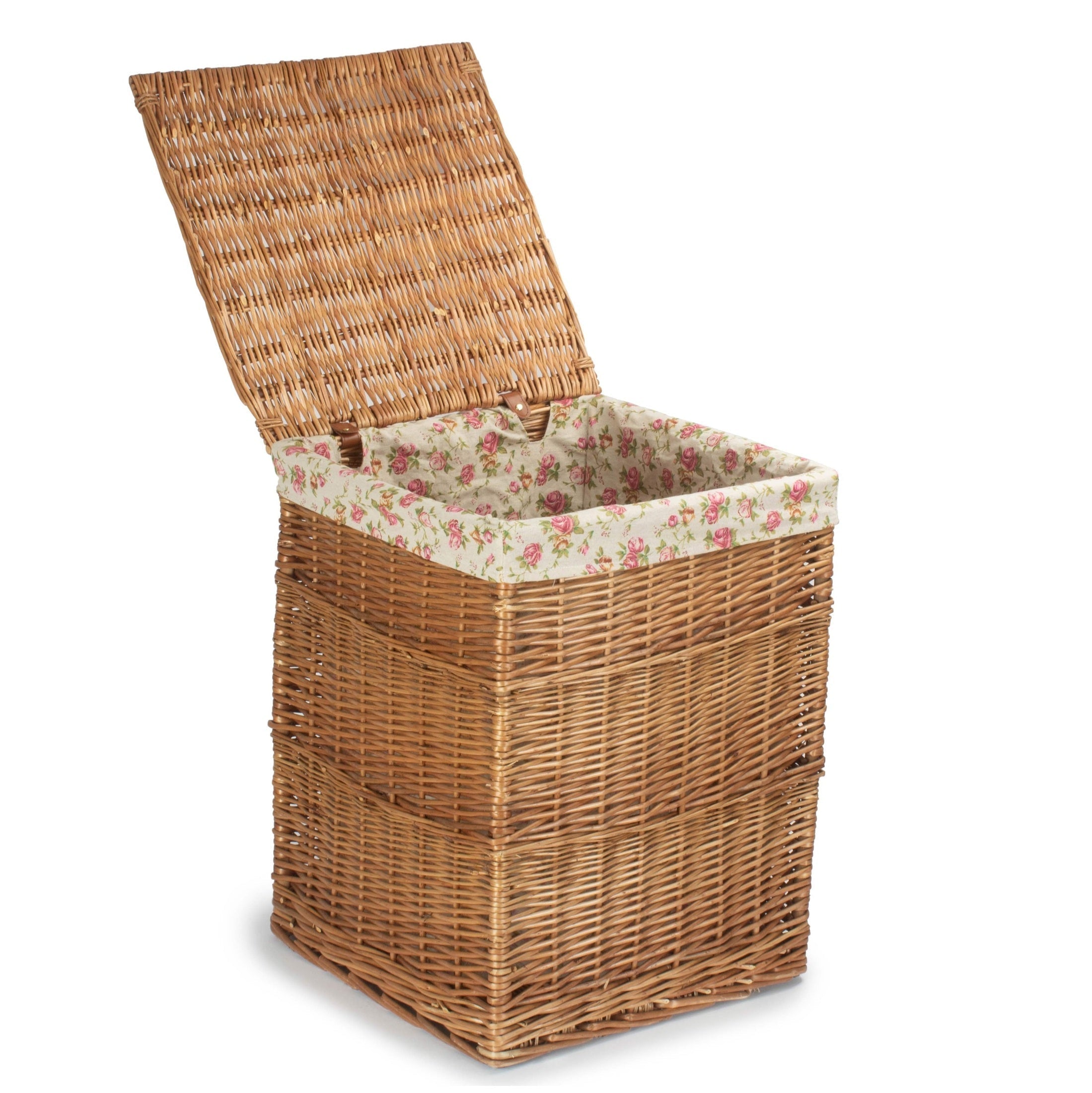 Light Steamed Willow Square Laundry Basket with Garden Rose Lining - Large - REGN
