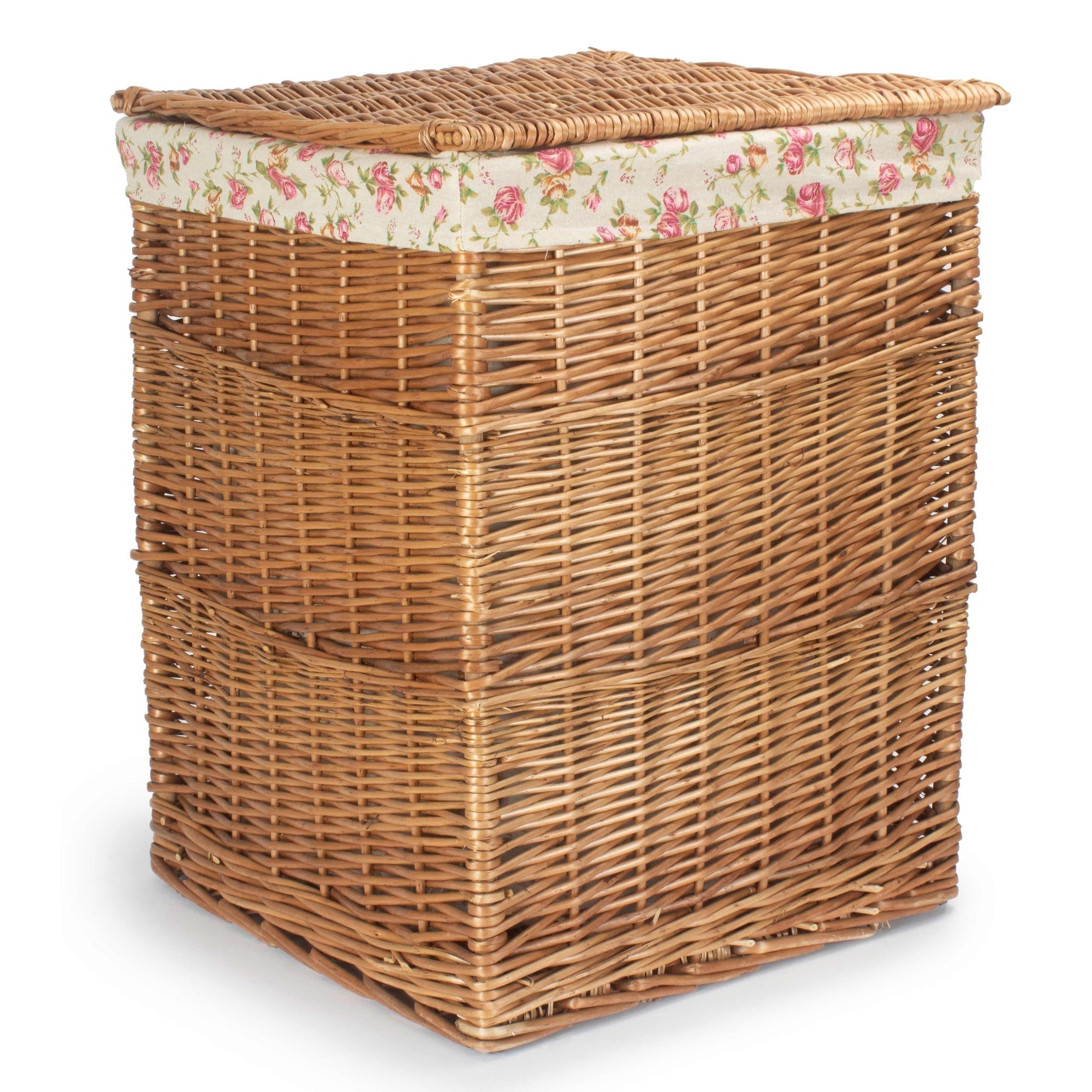 Light Steamed Willow Square Laundry Basket with Garden Rose Lining - Large - REGN