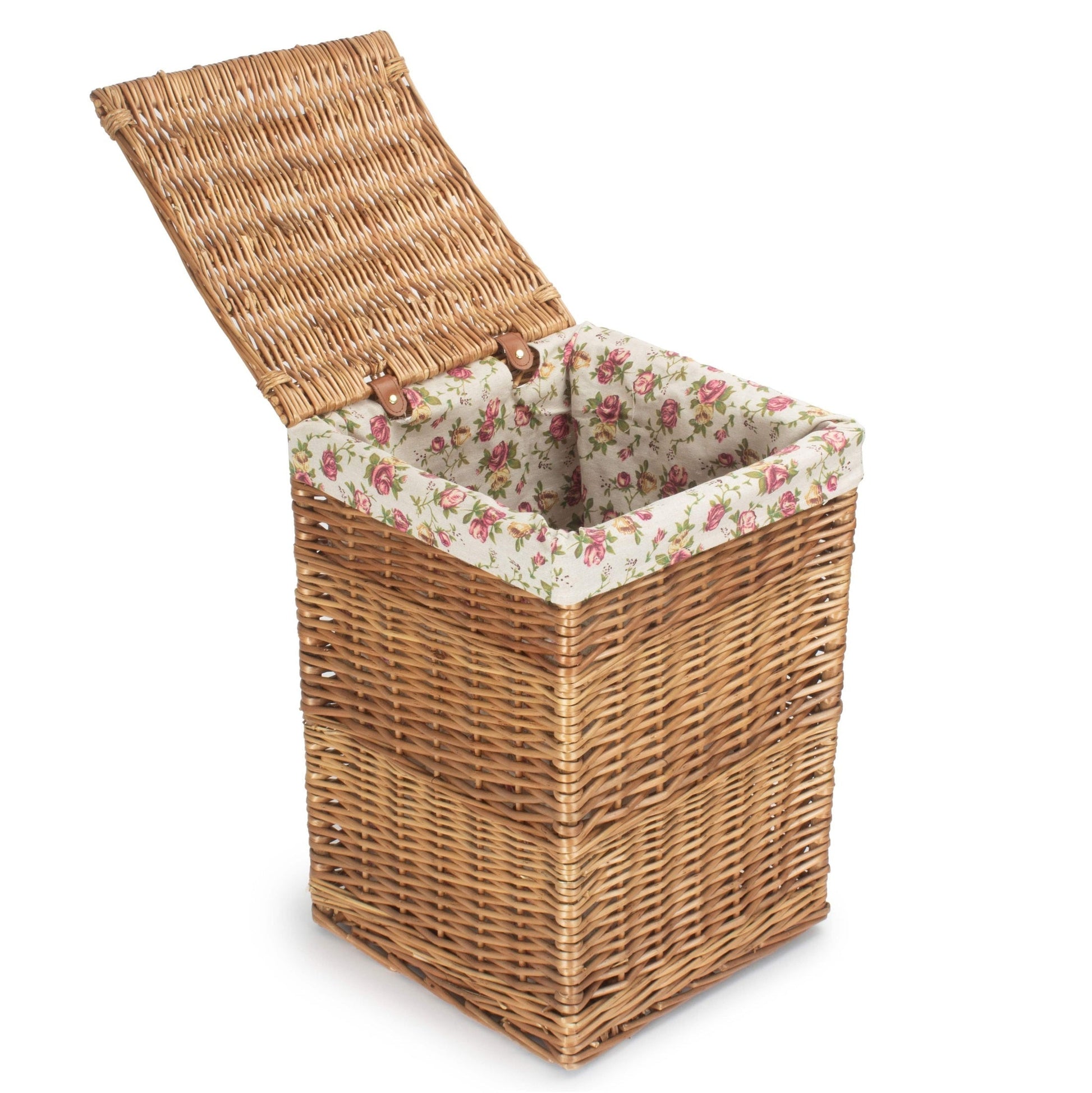 Light Steamed Willow Square Laundry Basket with Garden Rose Lining - Small - REGN