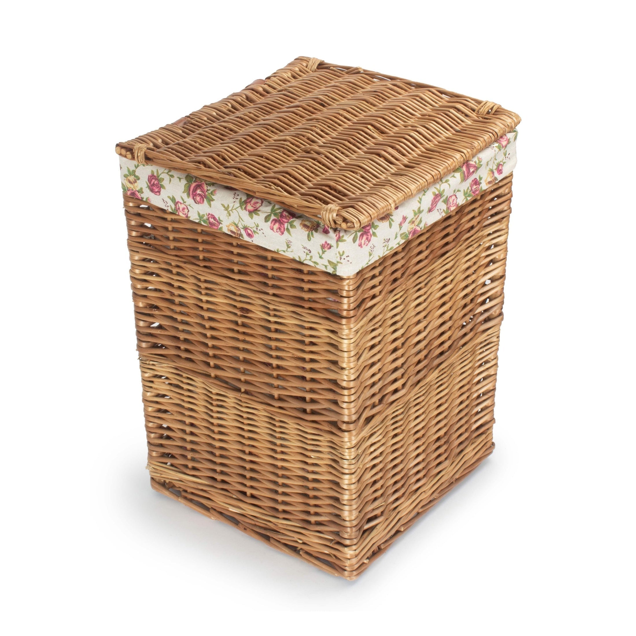 Light Steamed Willow Square Laundry Basket with Garden Rose Lining - Small - REGN