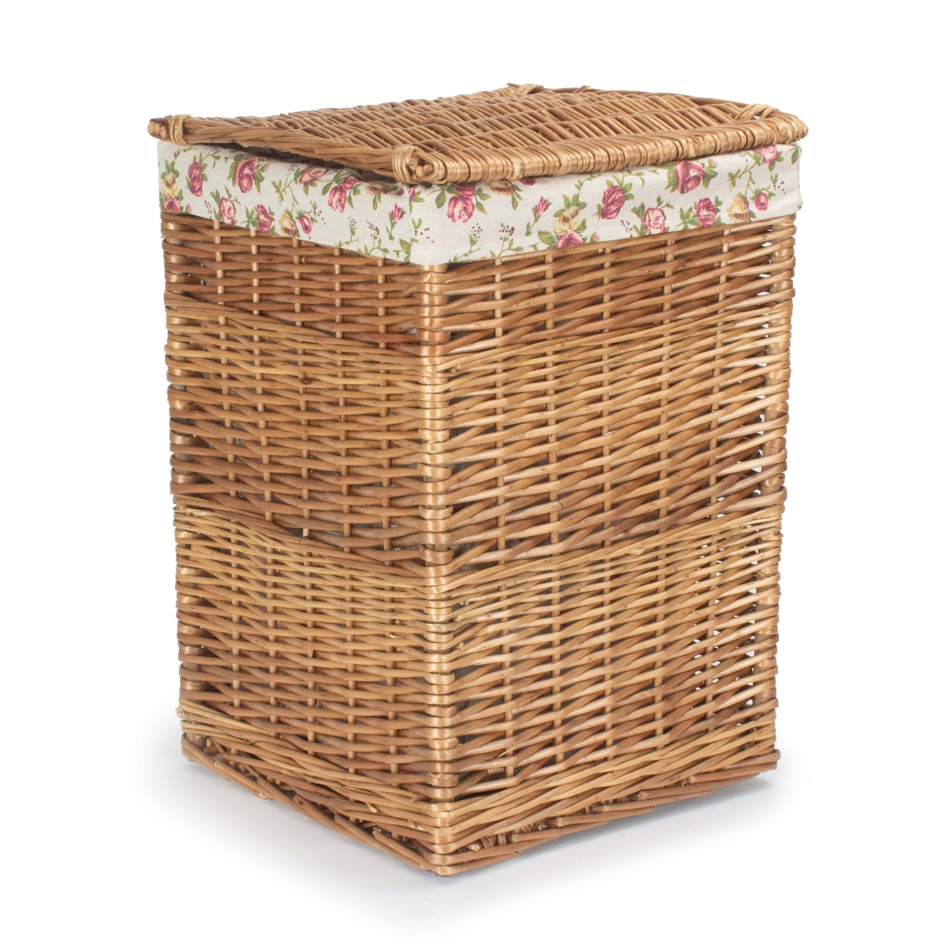 Light Steamed Willow Square Laundry Basket with Garden Rose Lining - Small - REGN