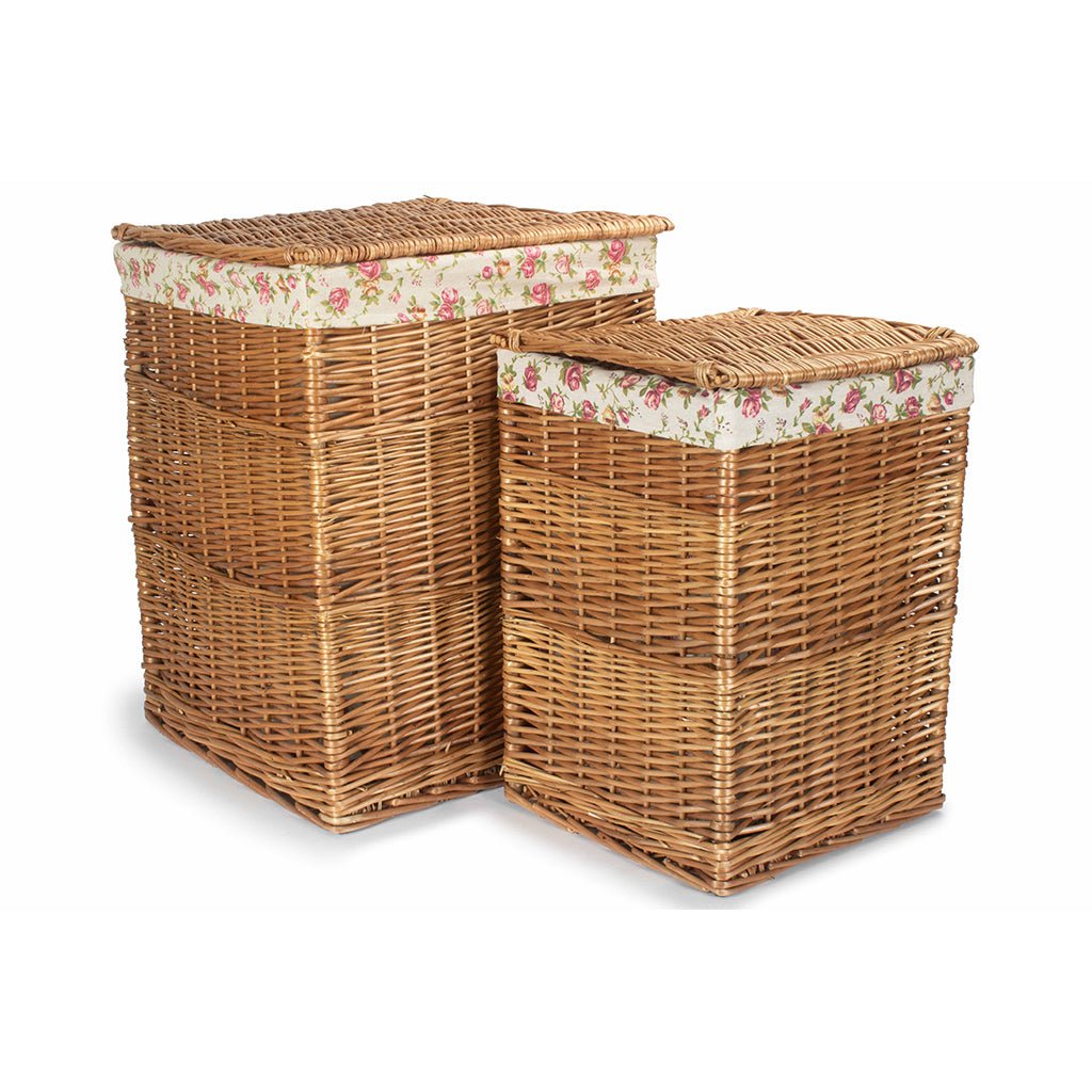 Light Steamed Willow Square Laundry Basket with Garden Rose Set 2 - REGN