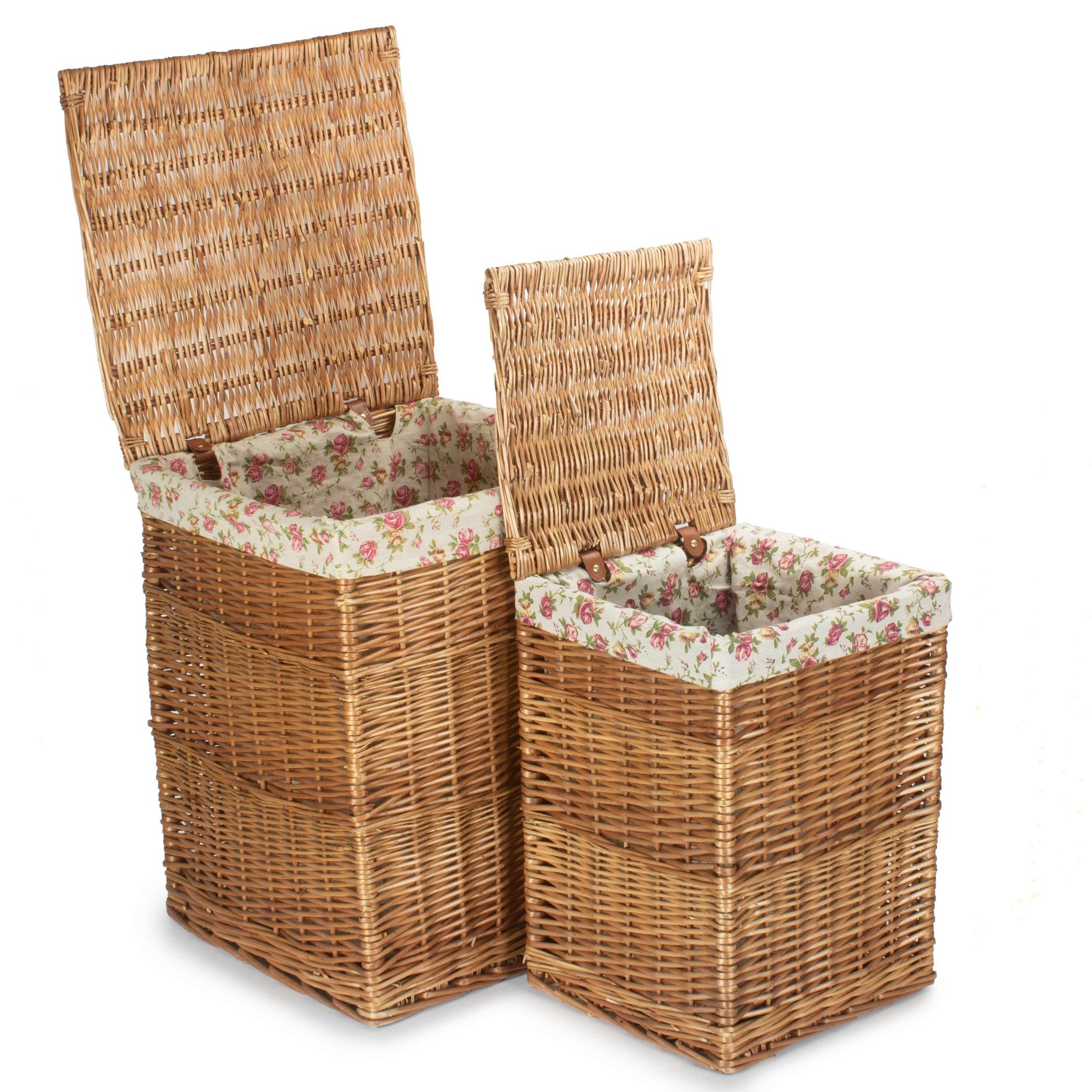 Light Steamed Willow Square Laundry Basket with Garden Rose Set 2 - REGN