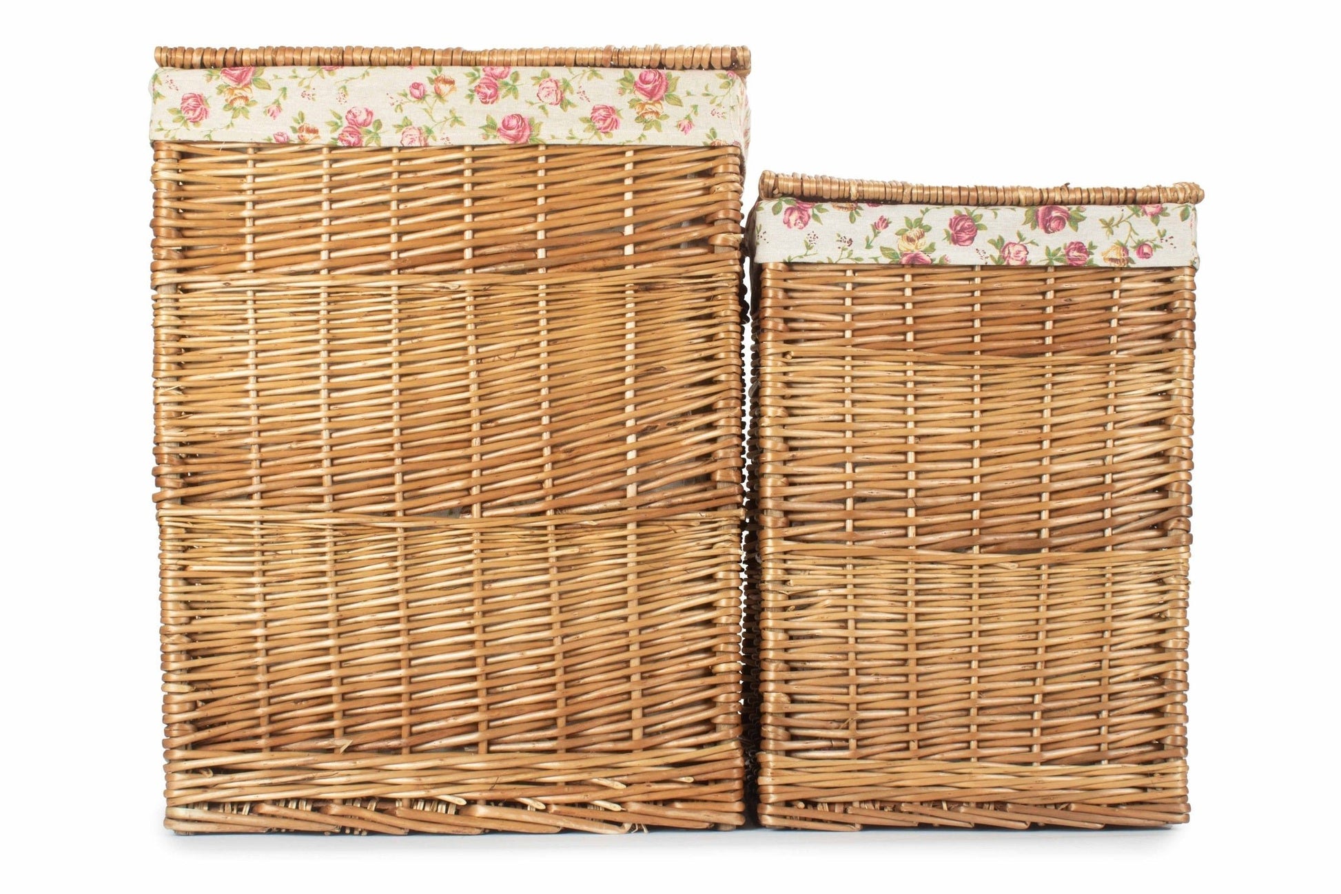 Light Steamed Willow Square Laundry Basket with Garden Rose Set 2 - REGN