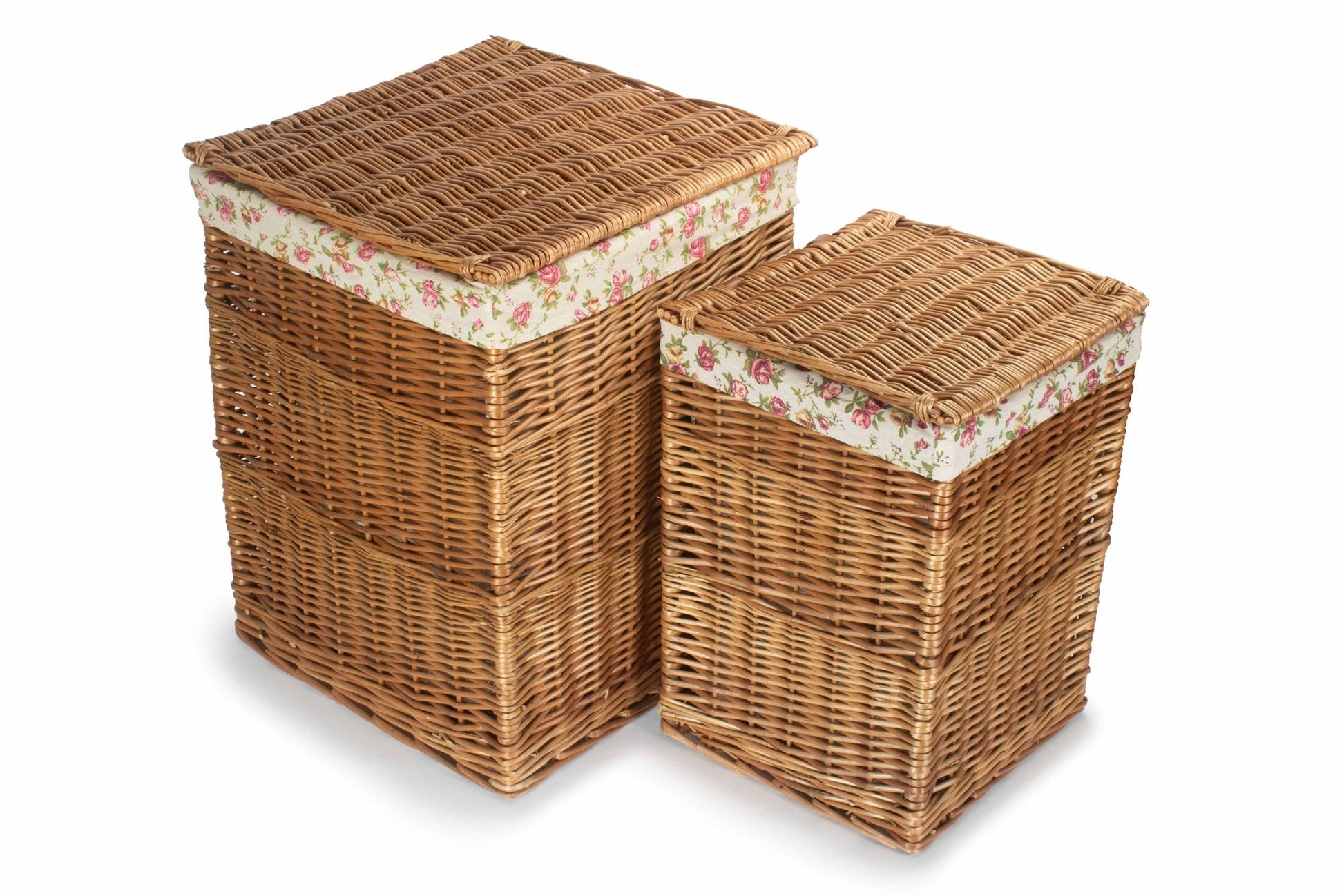 Light Steamed Willow Square Laundry Basket with Garden Rose Set 2 - REGN