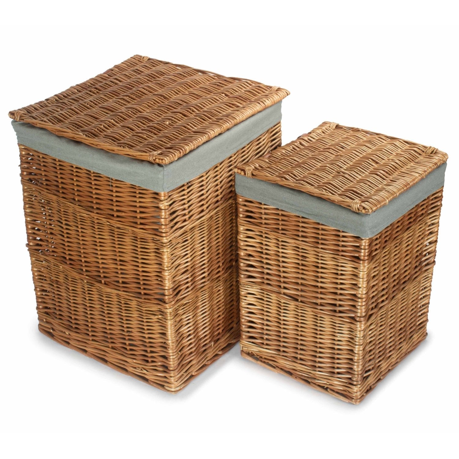 Light Steamed Willow Square Laundry Basket with Grey Sage Lining Set 2 - REGN