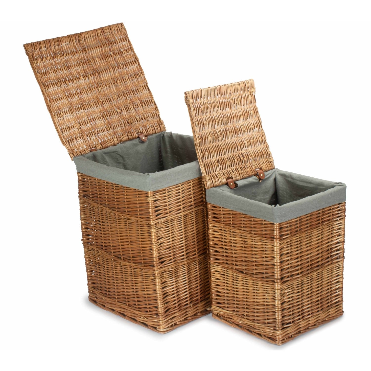 Light Steamed Willow Square Laundry Basket with Grey Sage Lining Set 2 - REGN