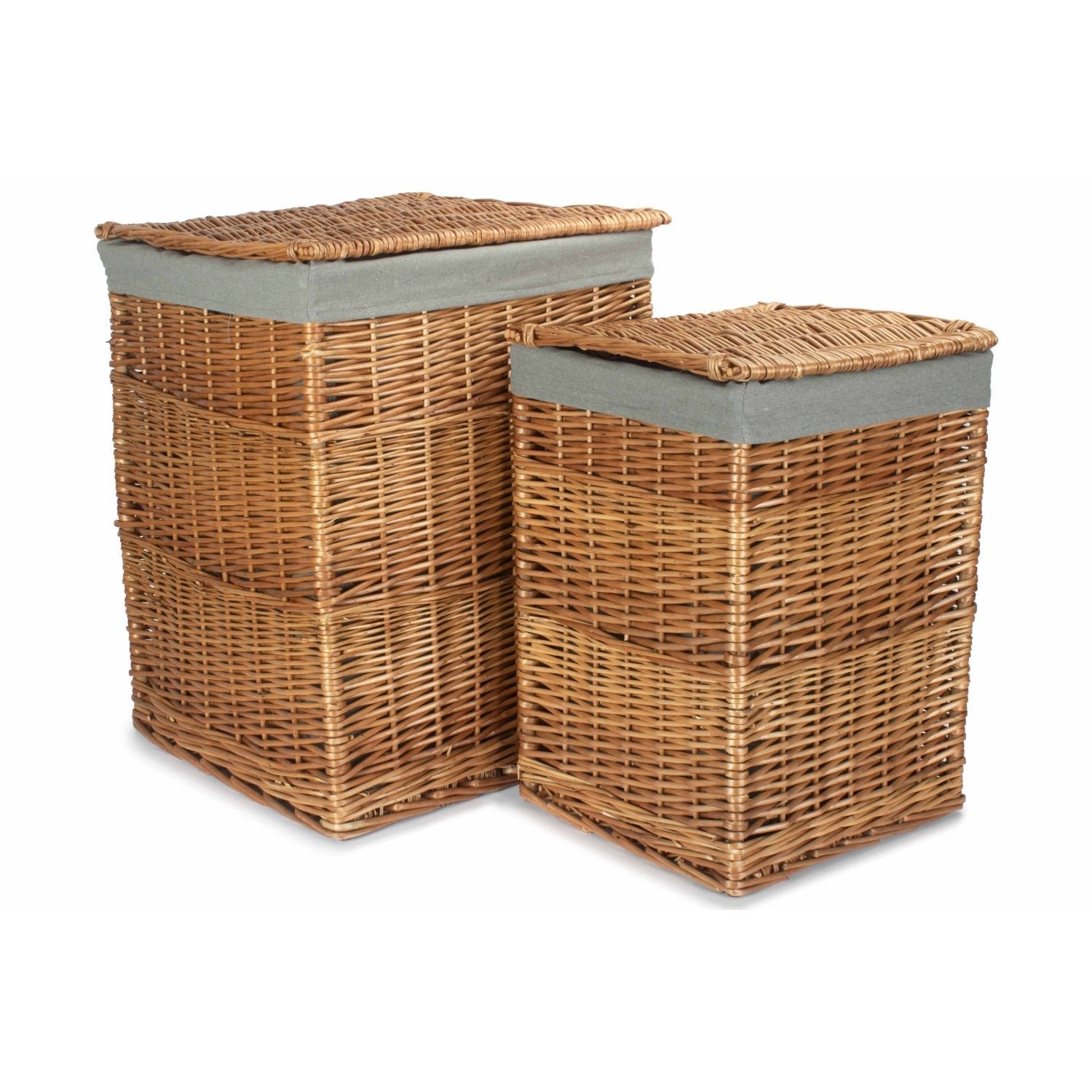 Light Steamed Willow Square Laundry Basket with Grey Sage Lining Set 2 - REGN