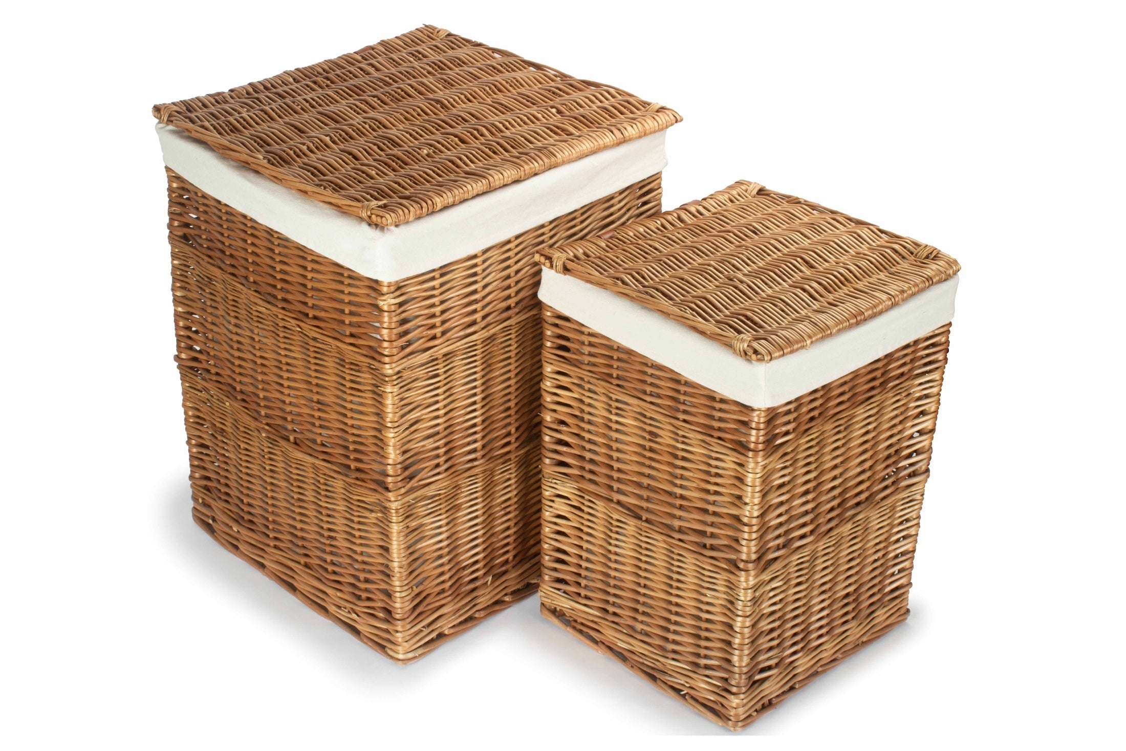 Light Steamed Willow Square Laundry Basket with White Lining Set 2 - REGN