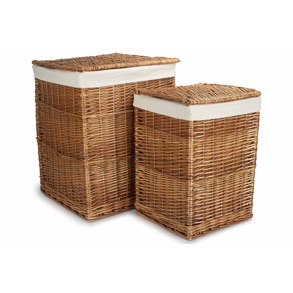 Light Steamed Willow Square Laundry Basket with White Lining Set 2 - REGN