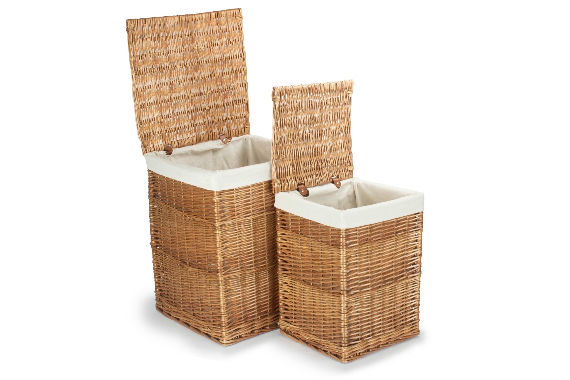 Light Steamed Willow Square Laundry Basket with White Lining Set 2 - REGN