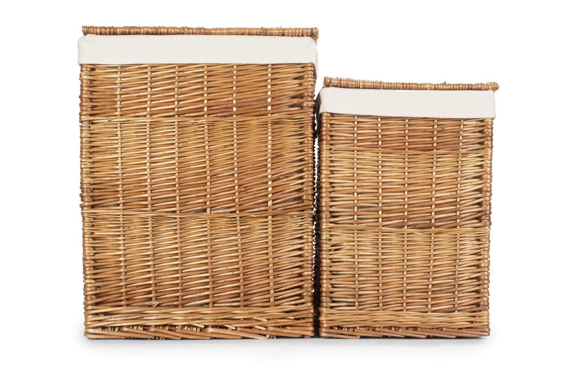 Light Steamed Willow Square Laundry Basket with White Lining Set 2 - REGN