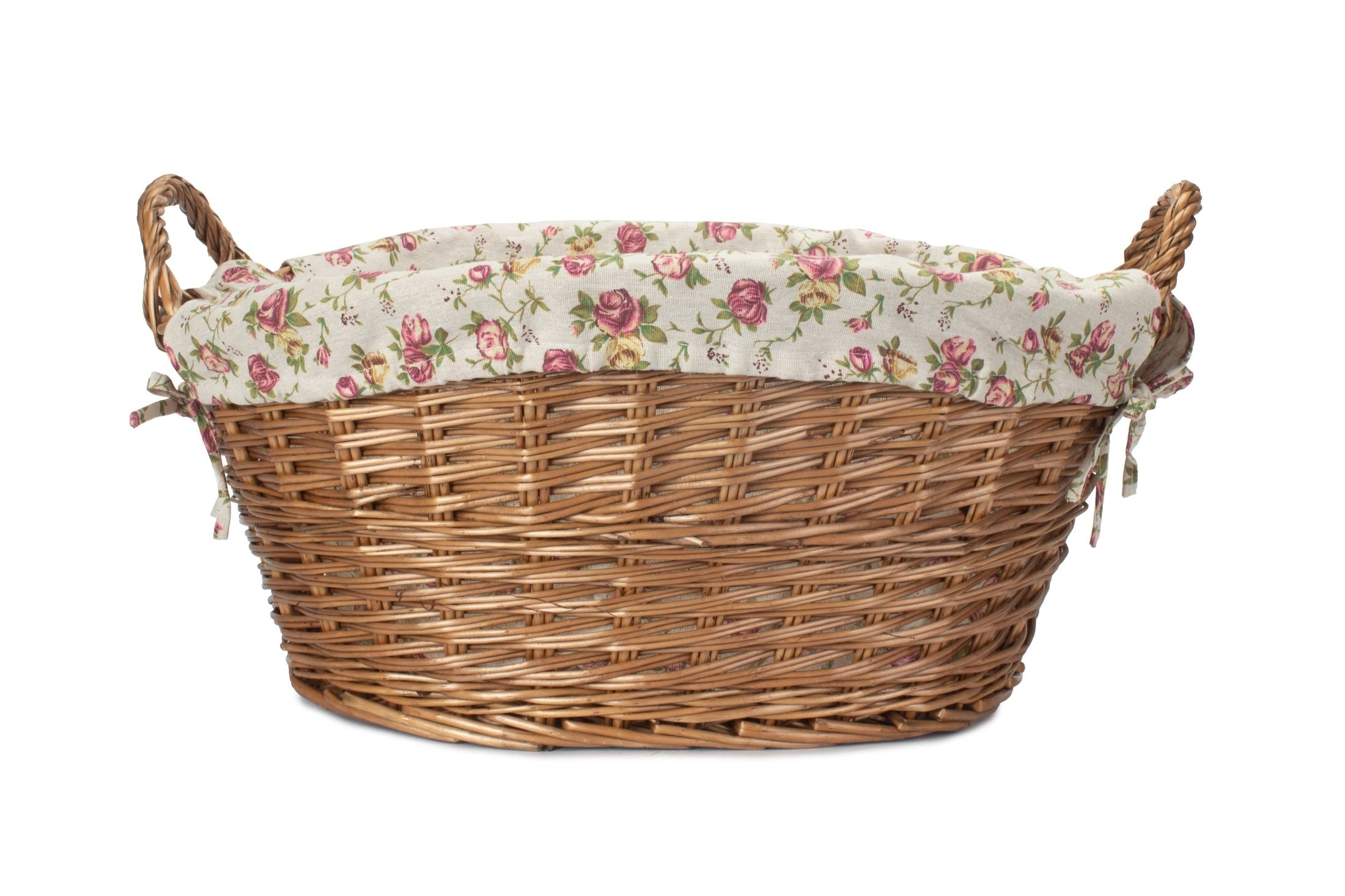 Light Steamed Willow Washing Basket with Garden Rose Lining - REGN