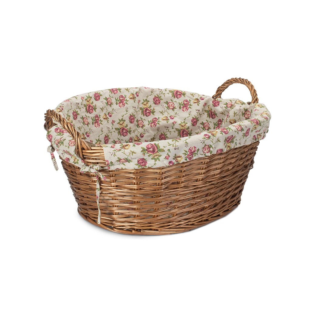 Light Steamed Willow Washing Basket with Garden Rose Lining - REGN