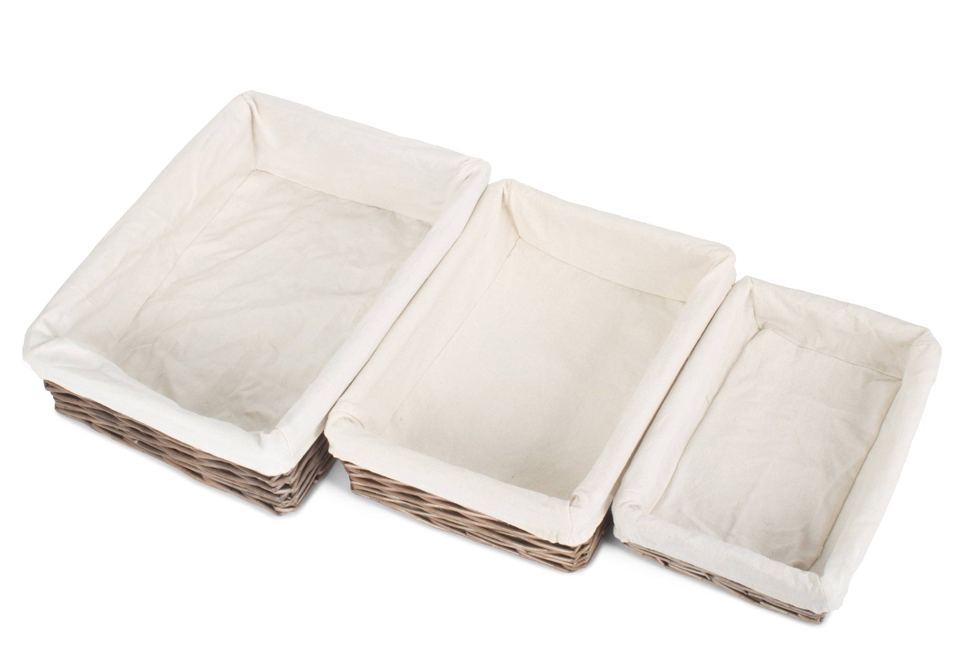 Lined Antique Wash Rectangular Straight Sided Tray Basket Set 3 - REGN