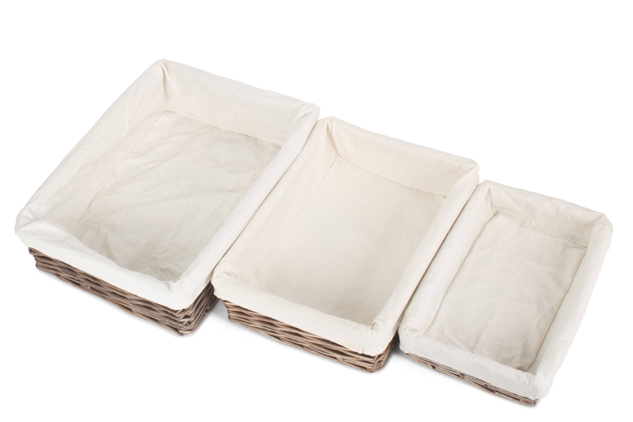 Lined Antique Wash Rectangular Straight Sided Tray Basket Set 3 - REGN