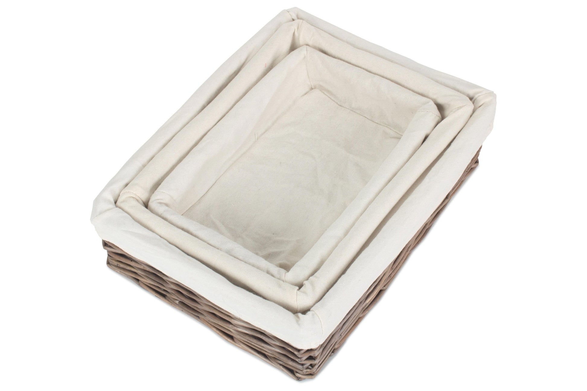 Lined Antique Wash Rectangular Straight Sided Tray Basket Set 3 - REGN