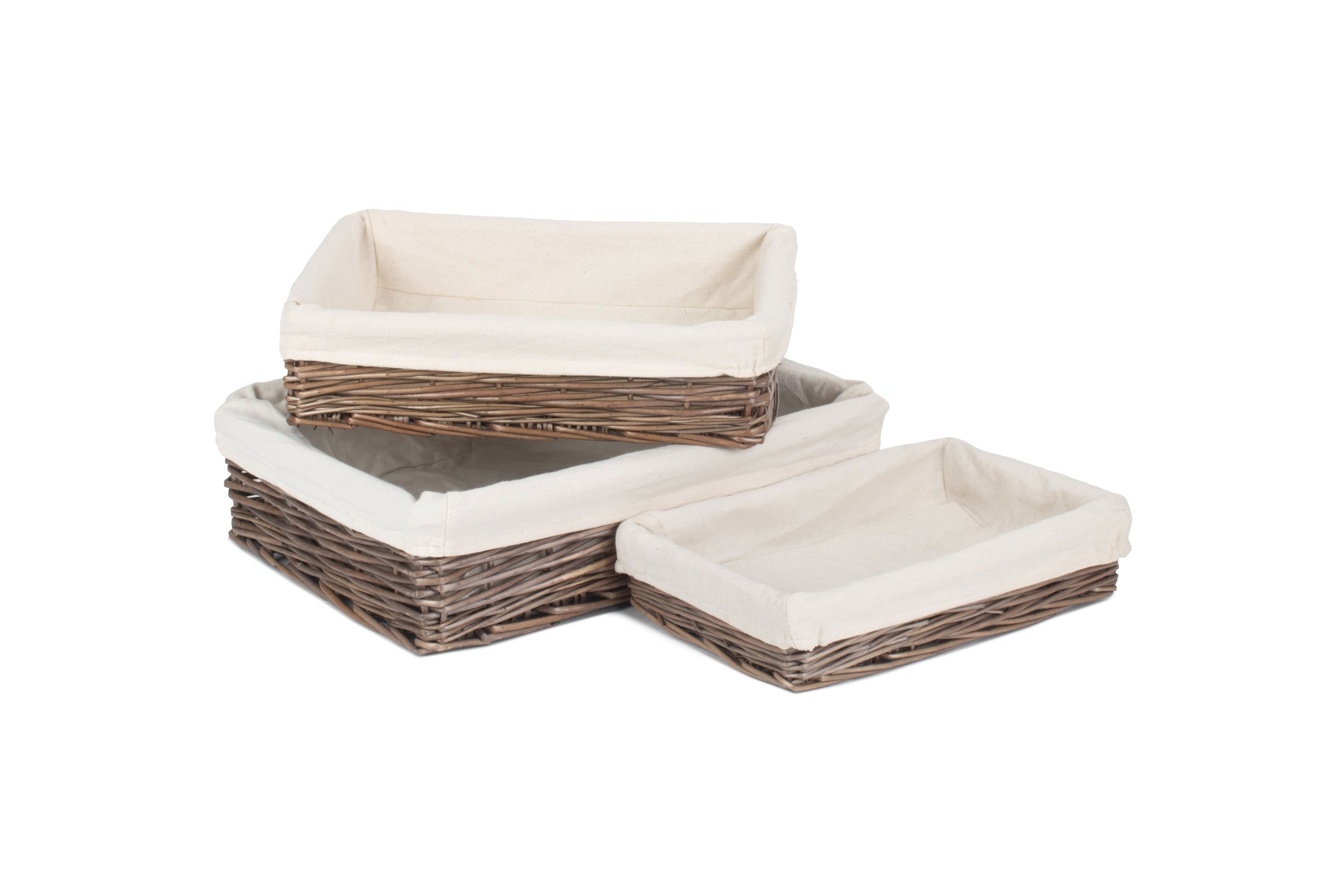 Lined Antique Wash Rectangular Straight Sided Tray Basket Set 3 - REGN