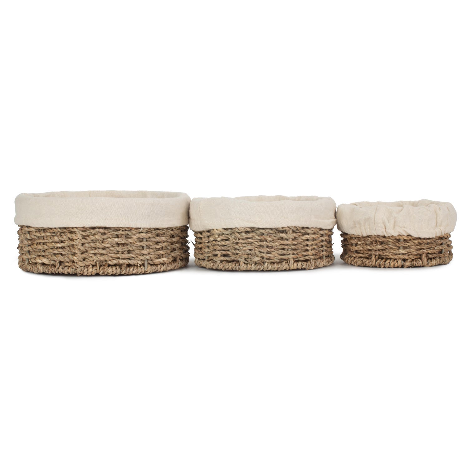 Lined Round Seagrass Small Tray Baskets Set 3 - REGN