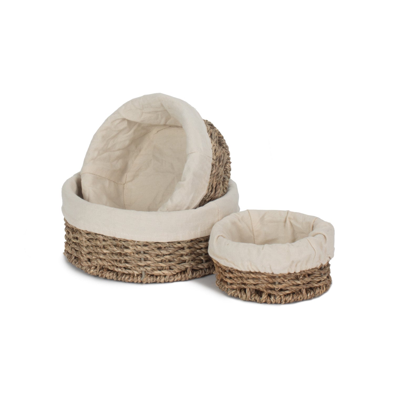 Lined Round Seagrass Small Tray Baskets Set 3 - REGN