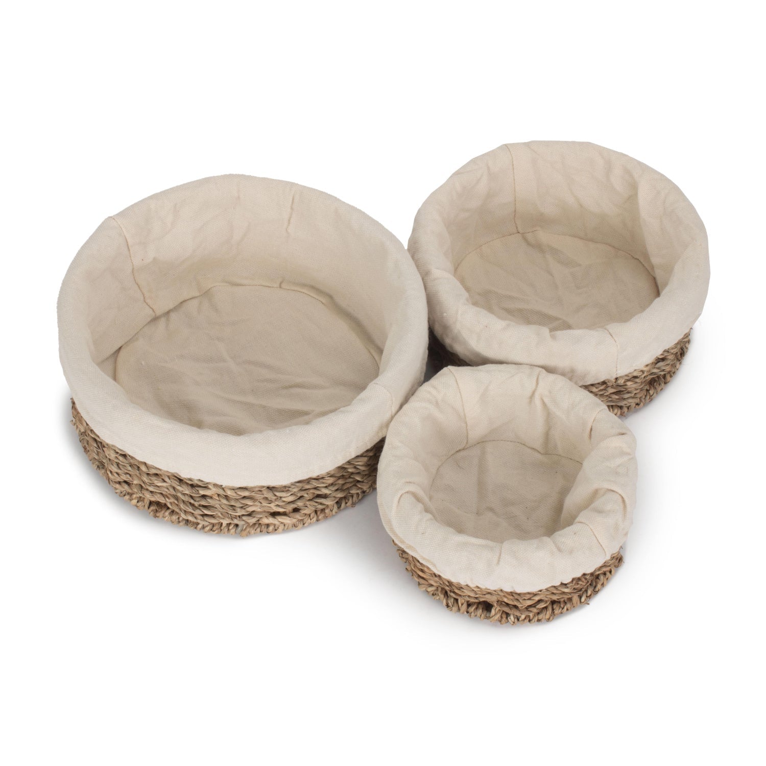 Lined Round Seagrass Small Tray Baskets Set 3 - REGN