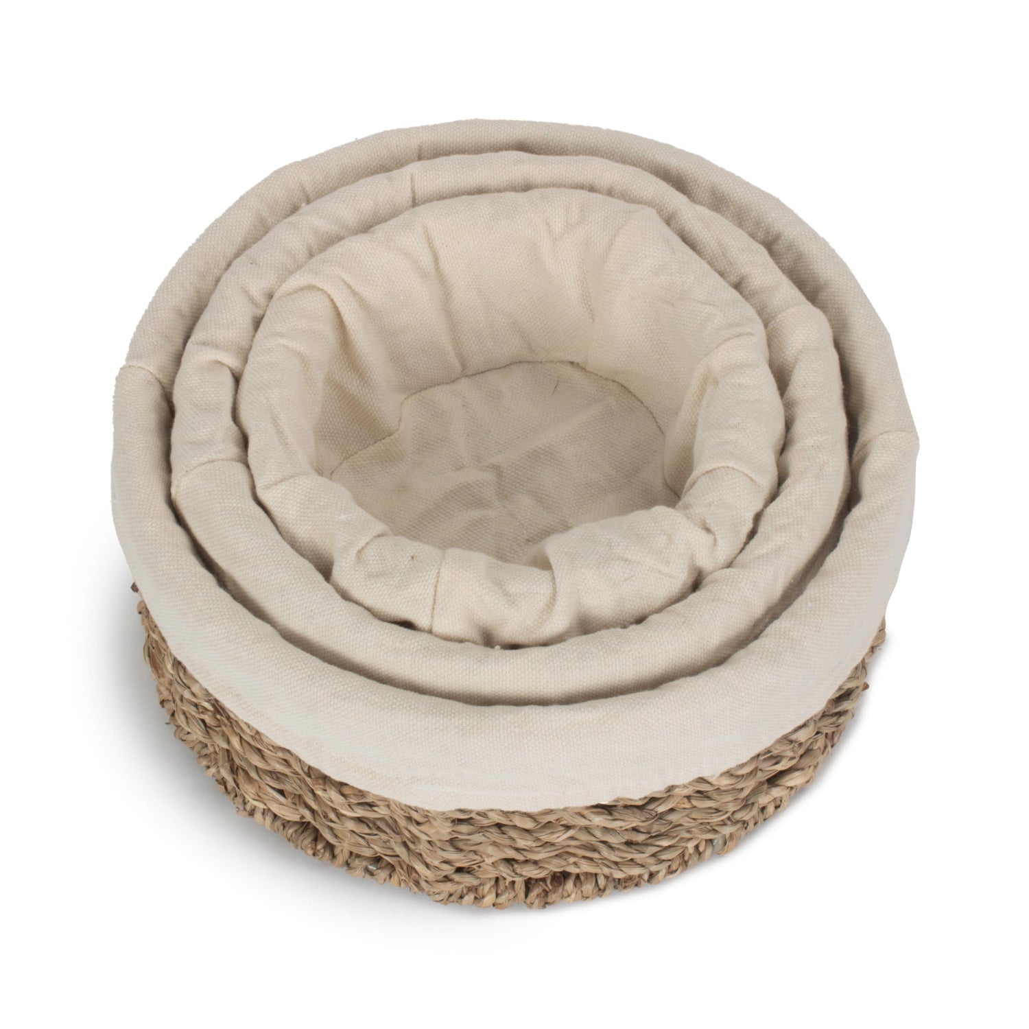 Lined Round Seagrass Small Tray Baskets Set 3 - REGN