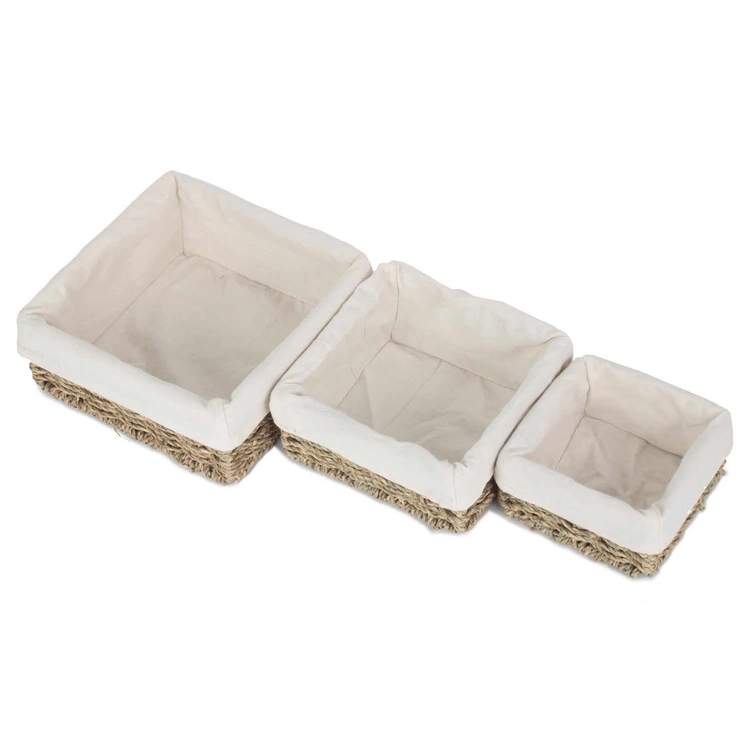 Lined Square Seagrass Tray Baskets Set 3 - REGN