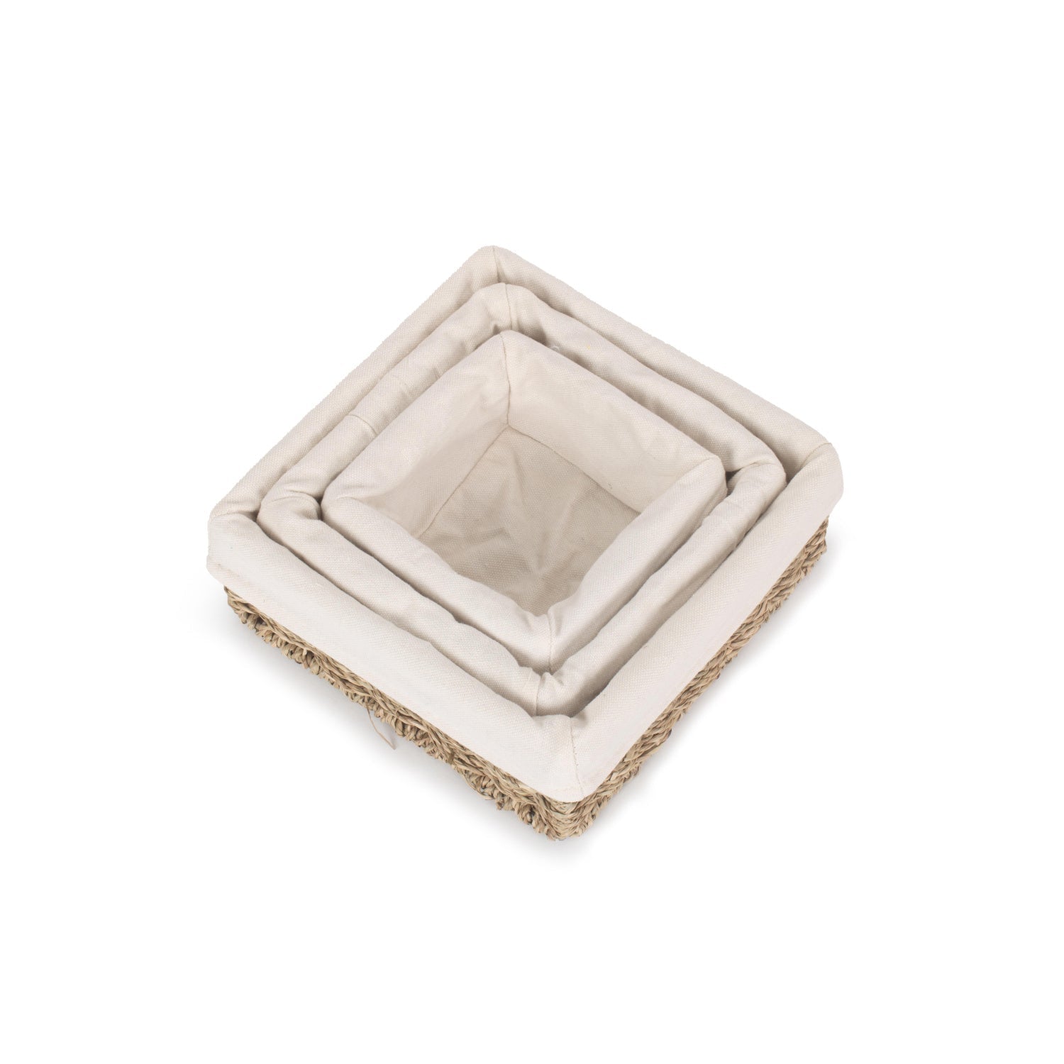 Lined Square Seagrass Tray Baskets Set 3 - REGN