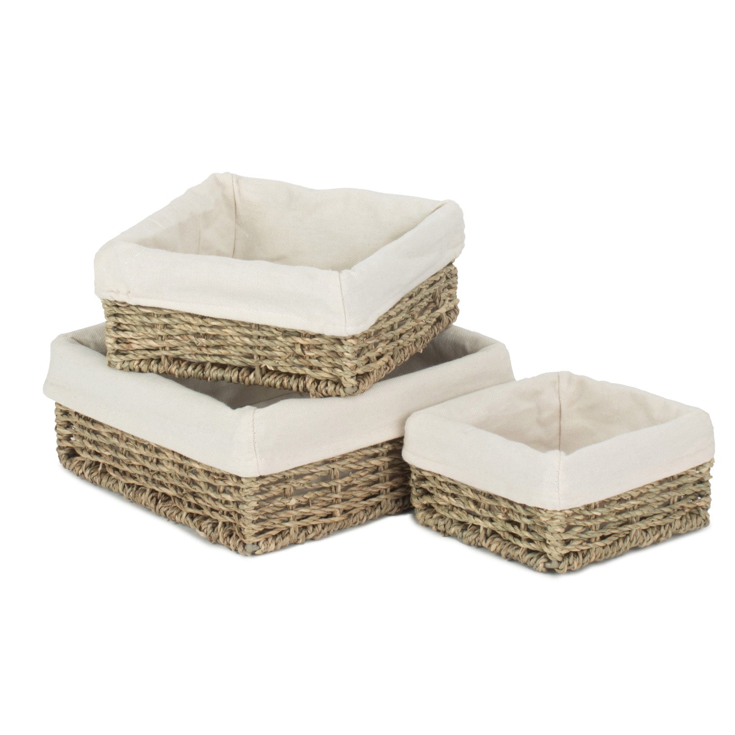 Lined Square Seagrass Tray Baskets Set 3 - REGN