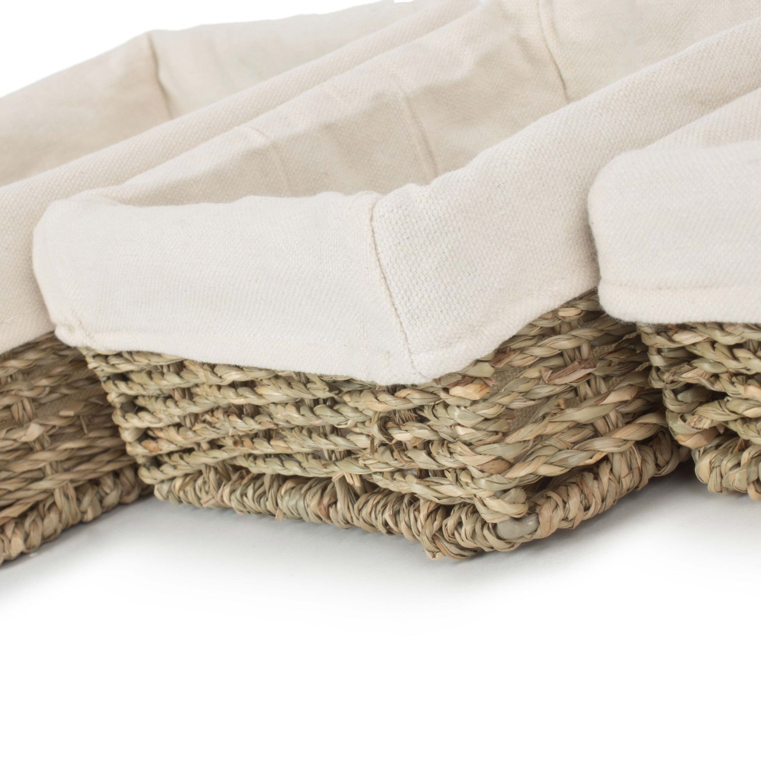 Lined Square Seagrass Tray Baskets Set 3 - REGN