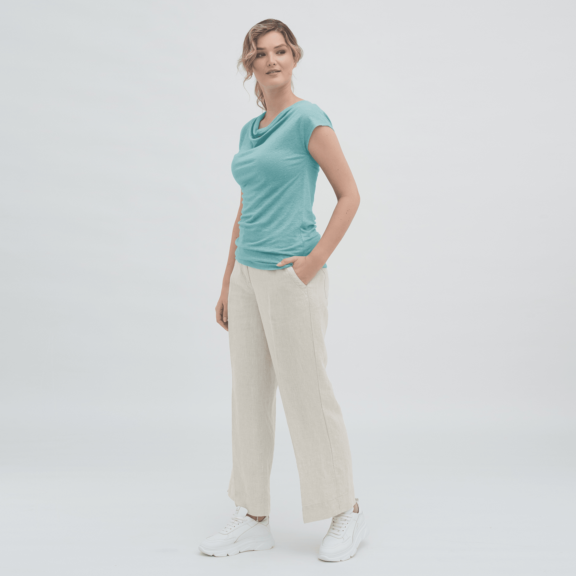 Linen Cowl Neck T-shirt: Womens - REGN