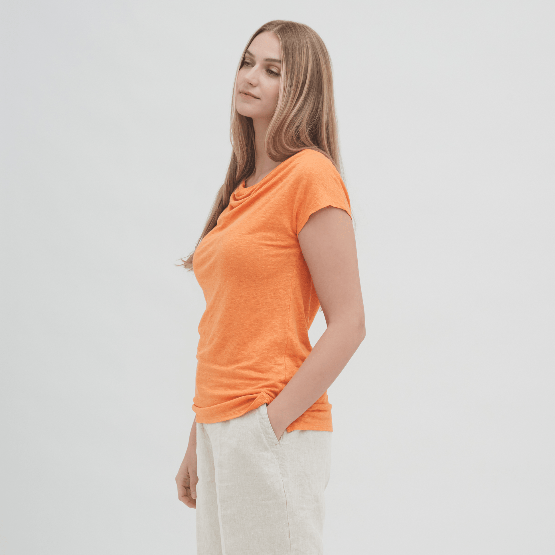 Linen Cowl Neck T-shirt: Womens - REGN