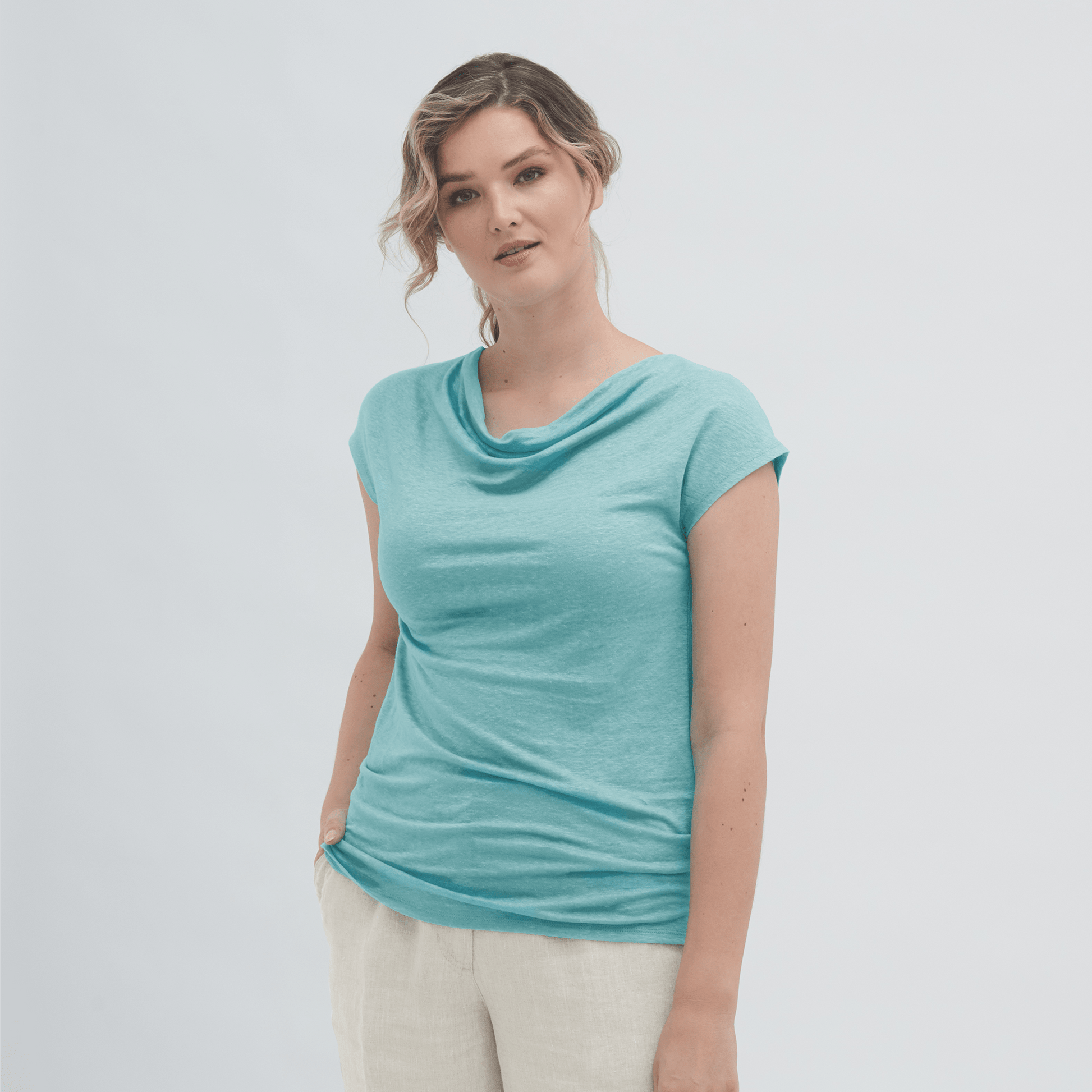 Linen Cowl Neck T-shirt: Womens - REGN
