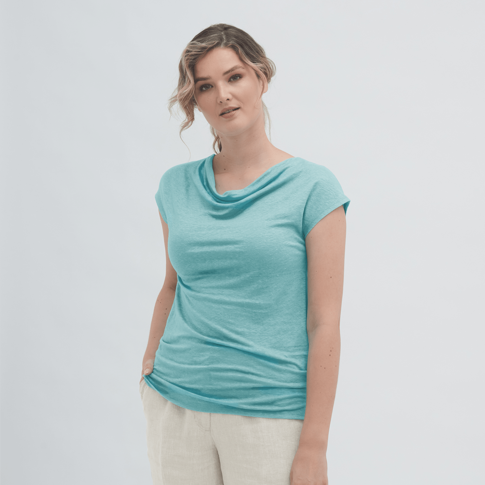Linen Cowl Neck T-shirt: Womens - REGN