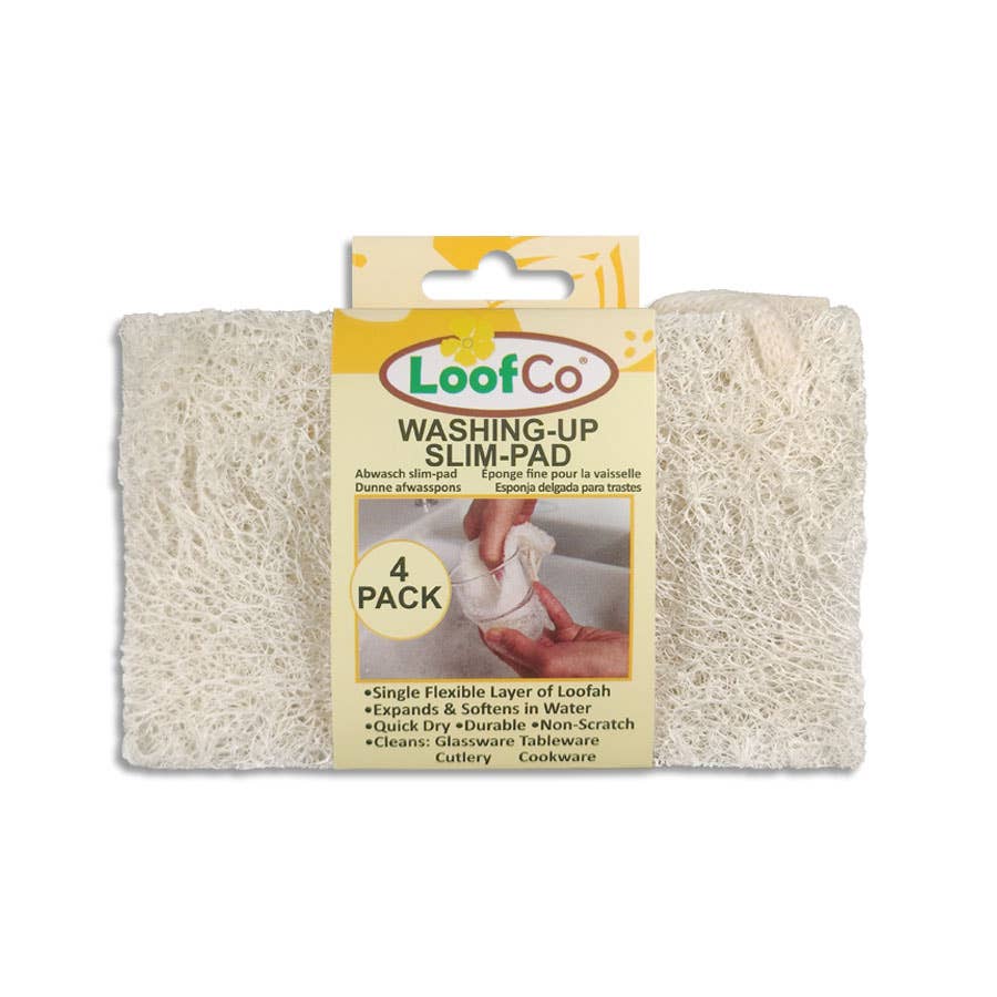 LoofCo Washing - Up Slim Pads 4 - Pack – Eco - Friendly Loofah Dish Sponges - REGN