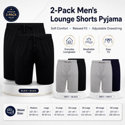 Sock Stack Men's Cotton Lounge Shorts Stretchable 2 Pack Black Navy Grey Durable