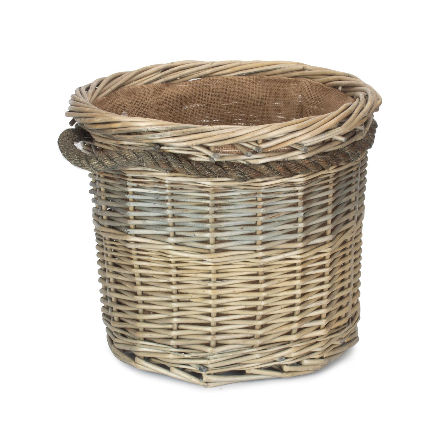 Medium Antique Wash Round Rope Handled Log Basket - REGN