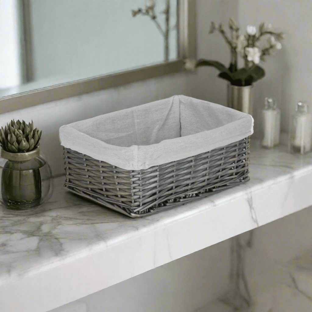 Medium Antique Wash Wicker Storage Basket with White Lining - REGN