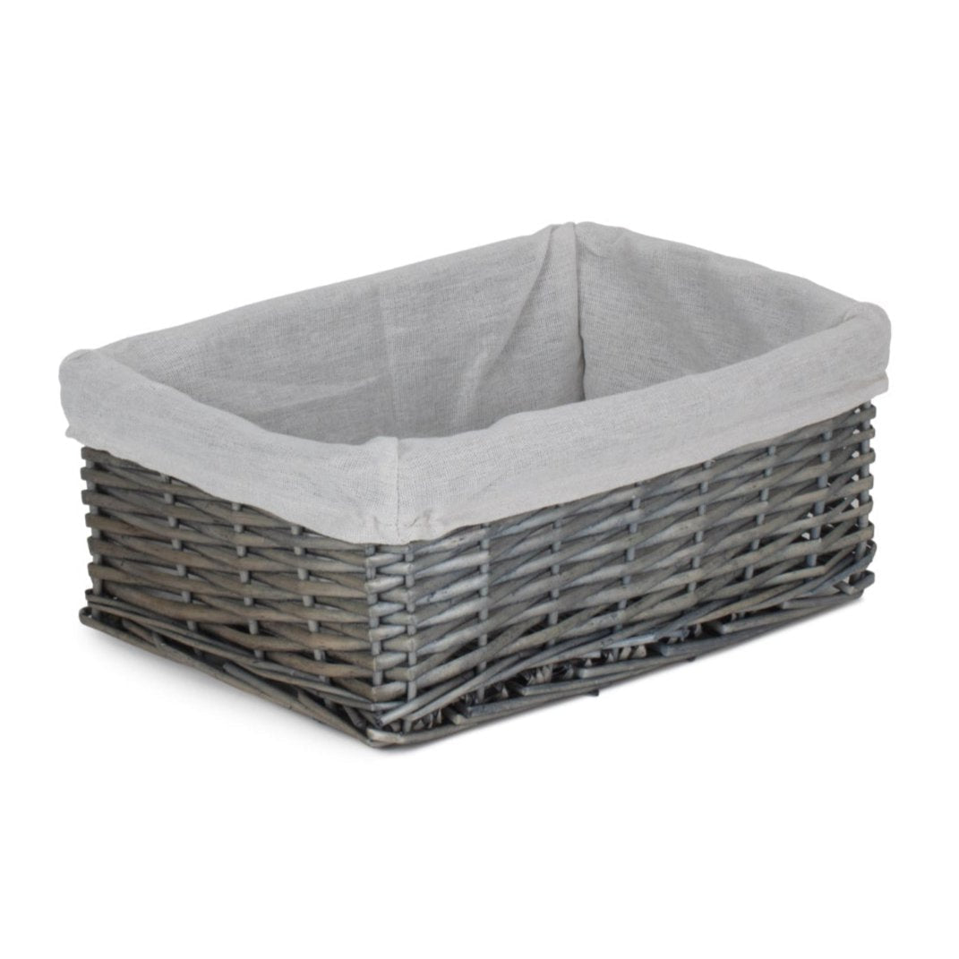 Medium Antique Wash Wicker Storage Basket with White Lining - REGN