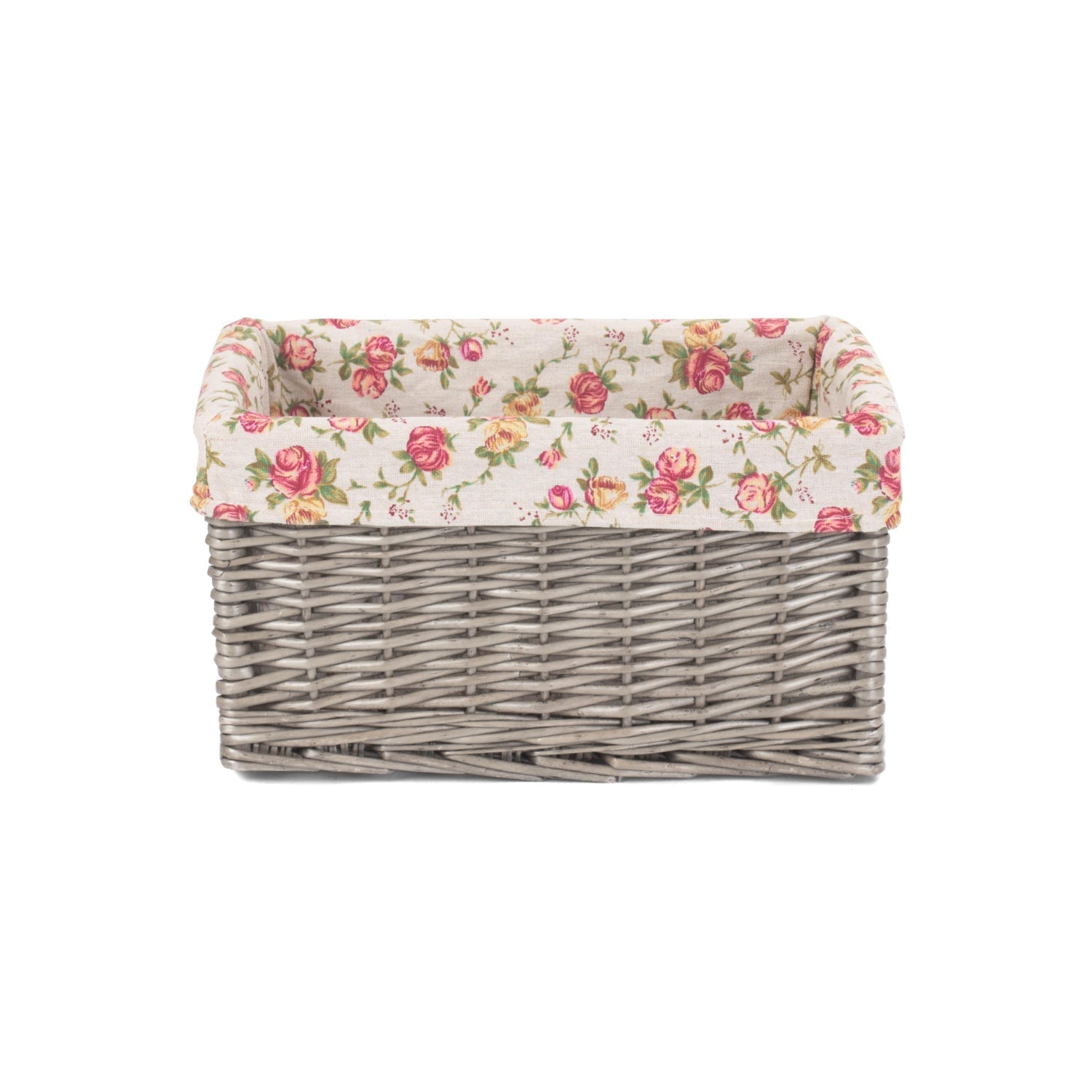 Medium Antique Wash Willow Storage Basket with Garden Rose Lining - REGN