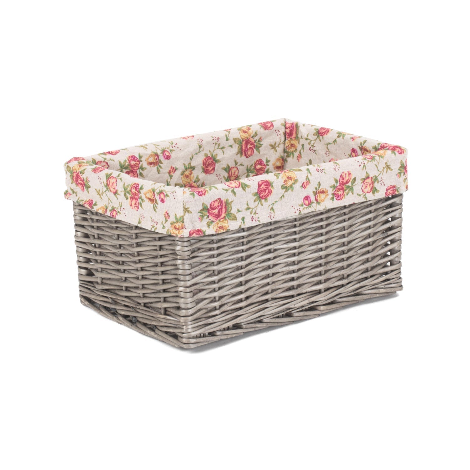 Medium Antique Wash Willow Storage Basket with Garden Rose Lining - REGN