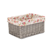 Medium Antique Wash Willow Storage Basket with Garden Rose Lining - REGN