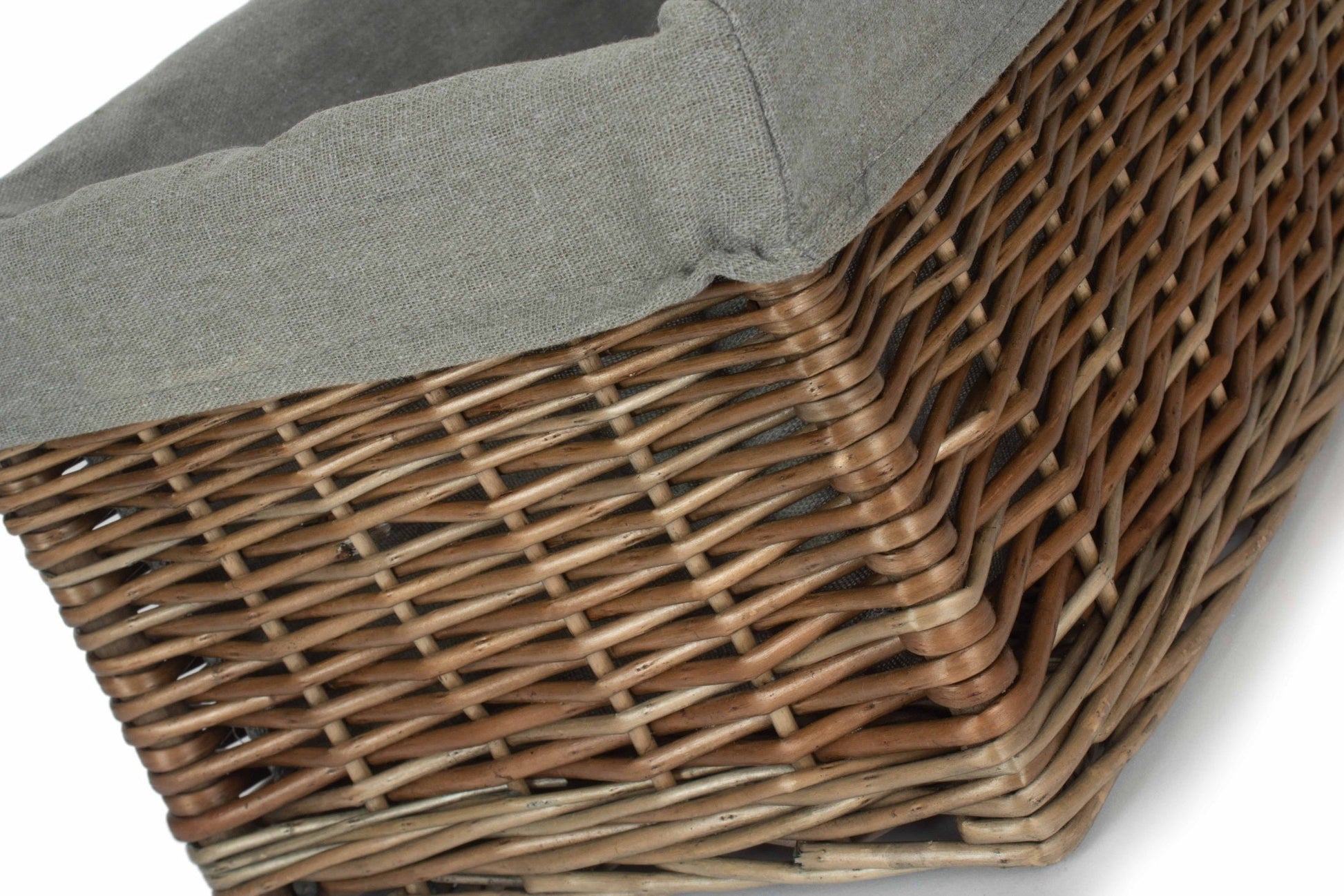Medium Antique Wash Willow Storage Basket with Grey Sage Lining - REGN